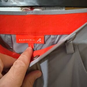 REDVANLY Men’s Gray Performance Pants with Red Waistband